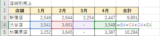 エクセルで簡単な合計式